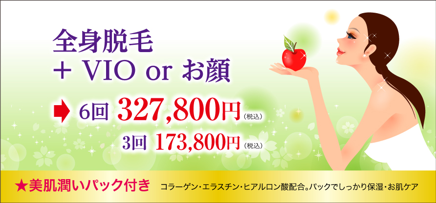 全身脱毛+VIO or 顔　298,000円